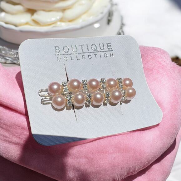 Faux Pearl Retro Deadstock New on Card Rhinestone Accent Hair barrettes NEW - Picture 1 of 12